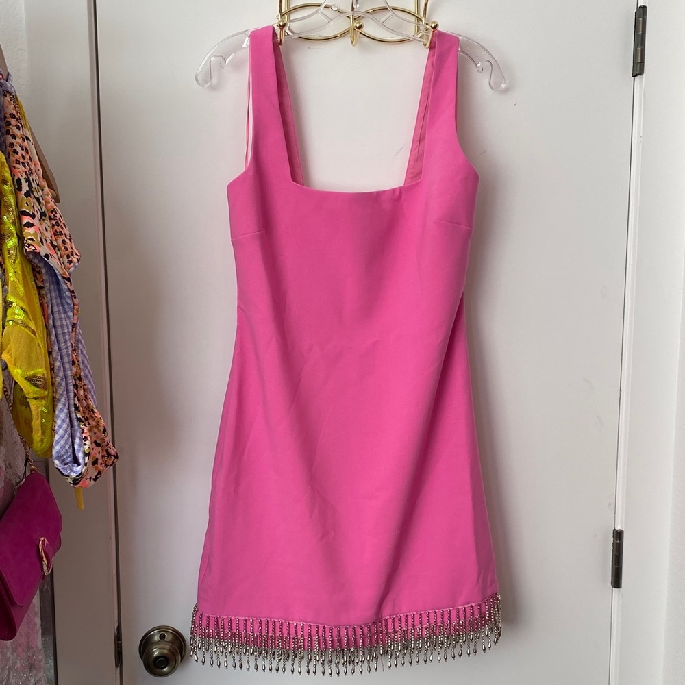 LIKELY Pink Square-Neck Mini Dress with Beaded Hem NWT!